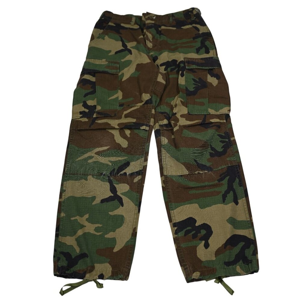 Military Pants with Ankle Drawstrings in Camo Green